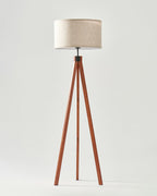 Wooden Tripod Floor Lamp – Fabric Drum Shade, 3-Way Dimmable LED, 152cm