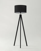 Wooden Tripod Floor Lamp – Fabric Drum Shade, 3-Way Dimmable LED, 152cm