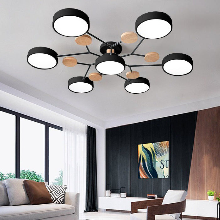 Round LED Ceiling Light – 4 to 7 Light Heads, Iron & Acrylic