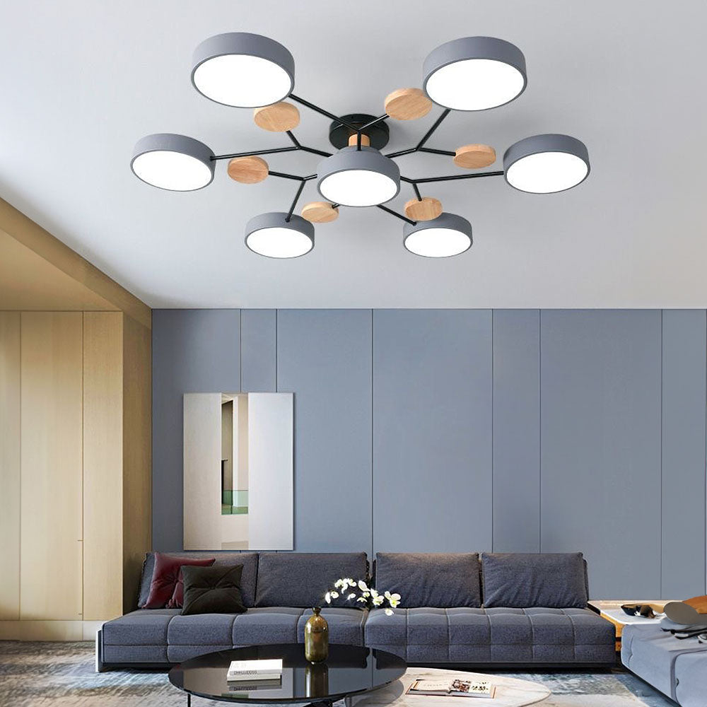 Round LED Ceiling Light – 4 to 7 Light Heads, Iron & Acrylic