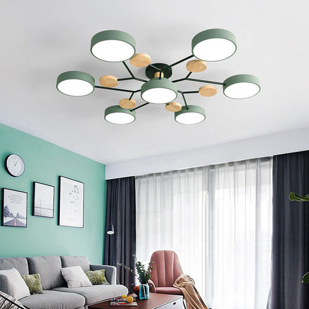 Round LED Ceiling Light – 4 to 7 Light Heads, Iron & Acrylic