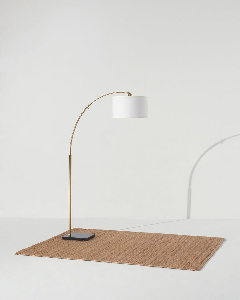 Arc Floor Lamp – Natural Marble Base, Fabric Shade, Foot Switch, 193cm
