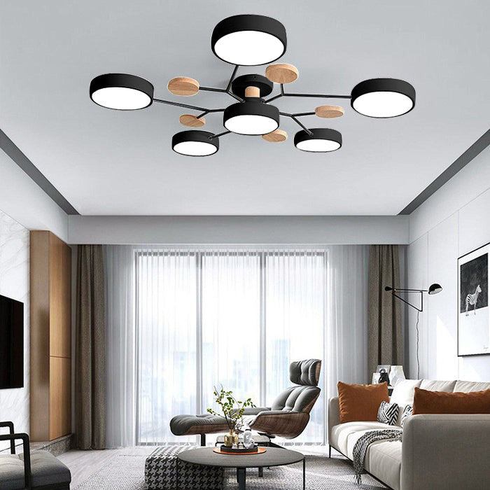 Round LED Ceiling Light – 4 to 7 Light Heads, Iron & Acrylic