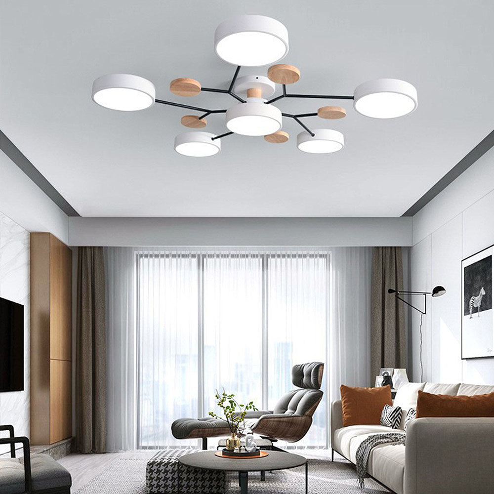 Round LED Ceiling Light – 4 to 7 Light Heads, Iron & Acrylic
