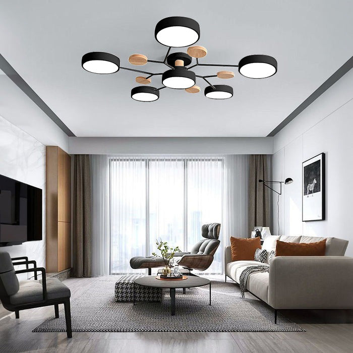 Round LED Ceiling Light – 4 to 7 Light Heads, Iron & Acrylic