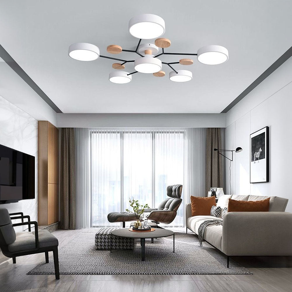 Round LED Ceiling Light – 4 to 7 Light Heads, Iron & Acrylic