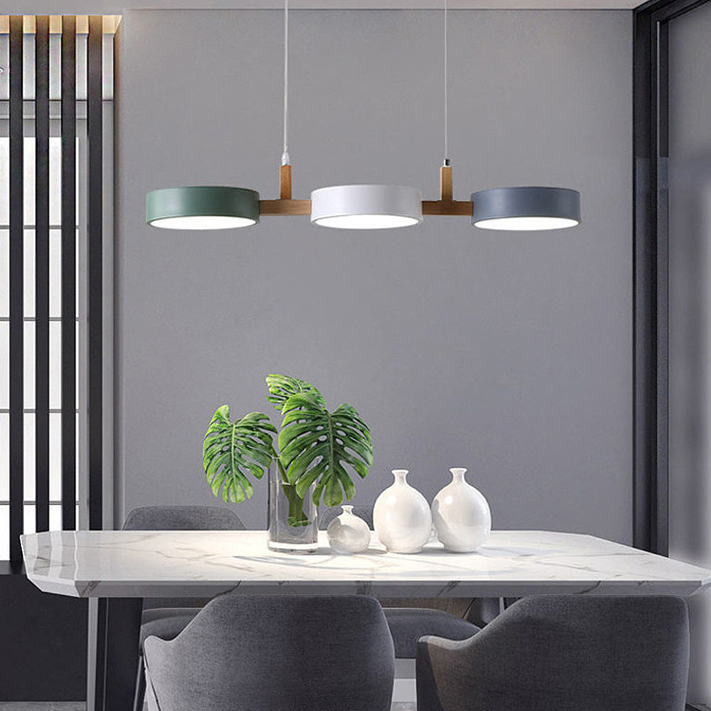 Cylinder Multi-Light Nordic Pendant Light – Iron & Wood, 77cm