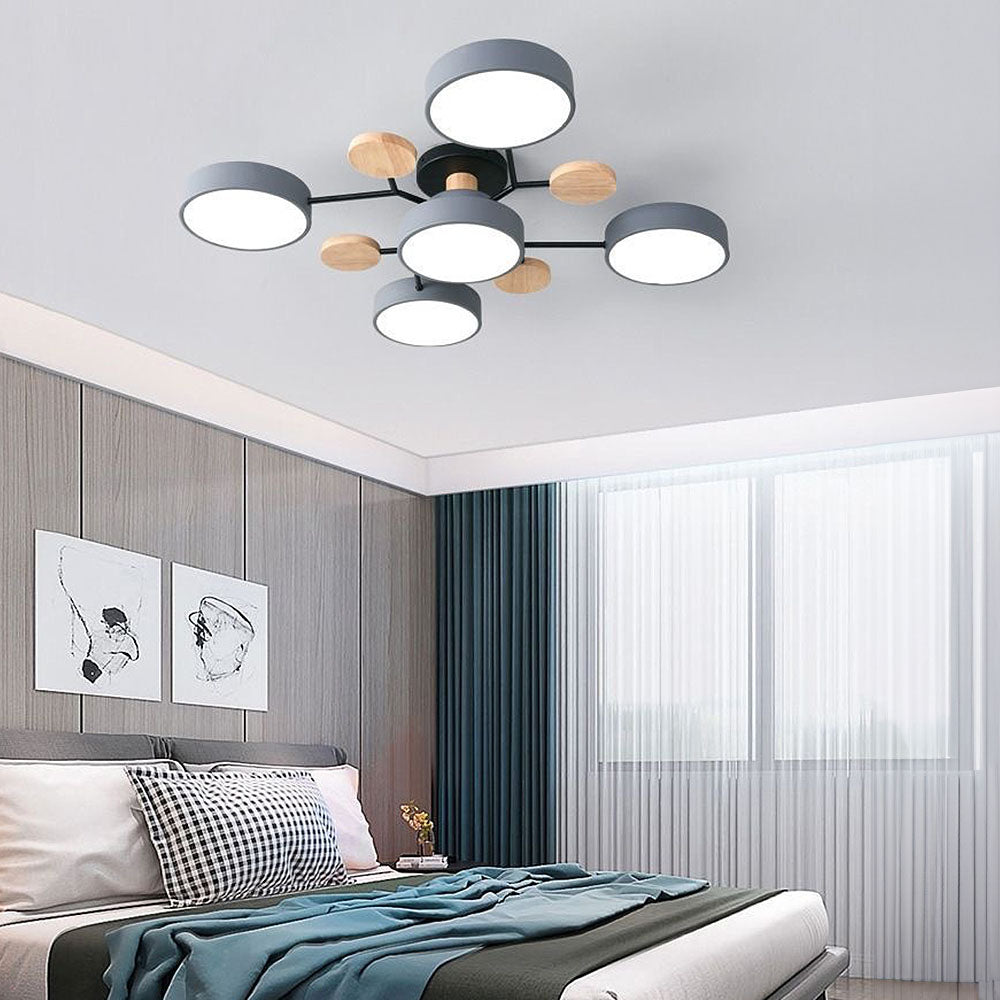 Round LED Ceiling Light – 4 to 7 Light Heads, Iron & Acrylic