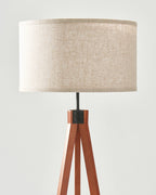 Wooden Tripod Floor Lamp – Fabric Drum Shade, 3-Way Dimmable LED, 152cm