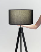 Wooden Tripod Floor Lamp – Fabric Drum Shade, 3-Way Dimmable LED, 152cm