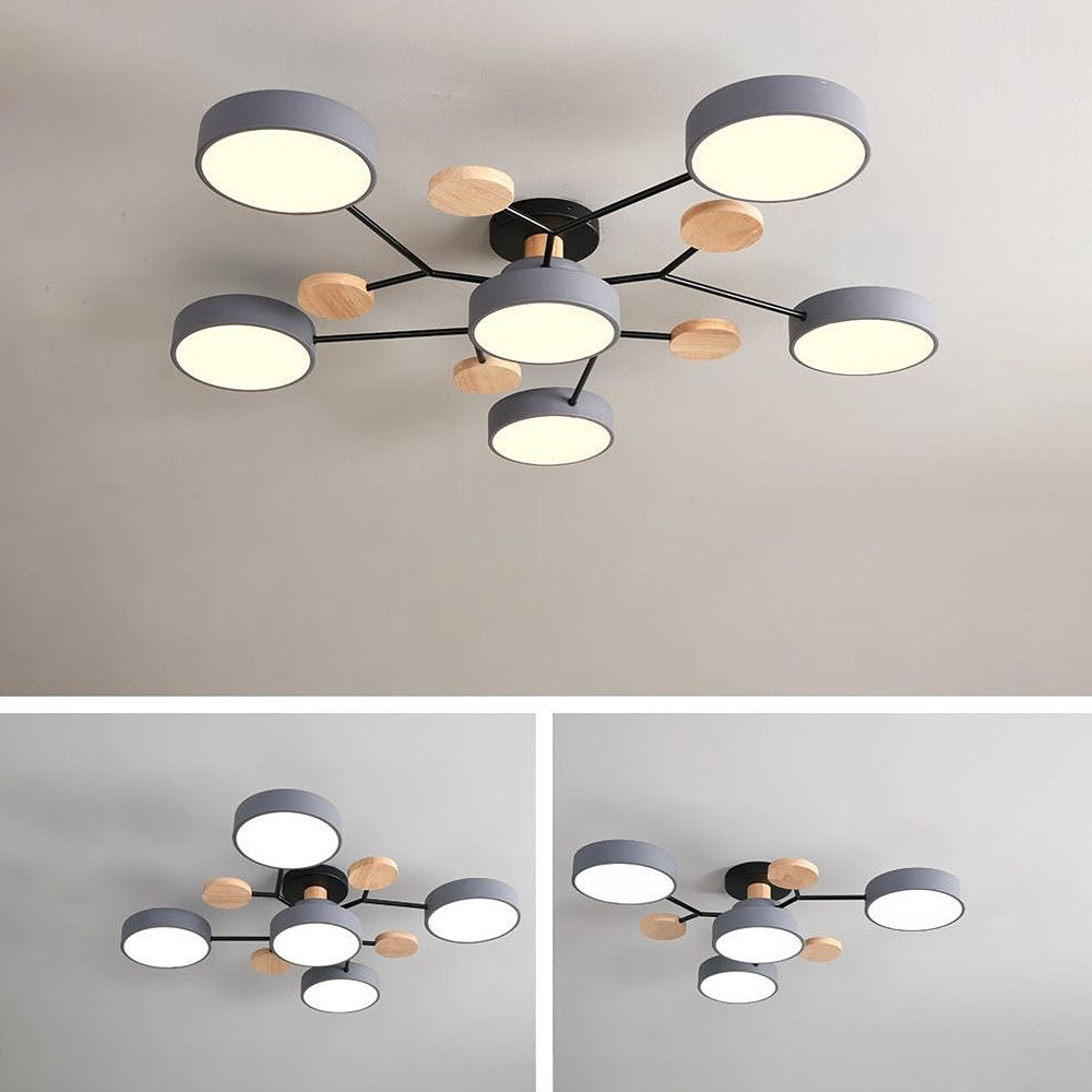 Round LED Ceiling Light – 4 to 7 Light Heads, Iron & Acrylic