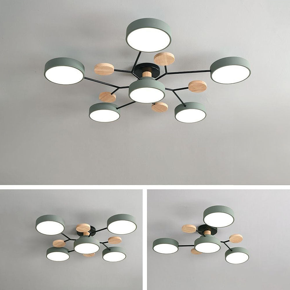 Round LED Ceiling Light – 4 to 7 Light Heads, Iron & Acrylic