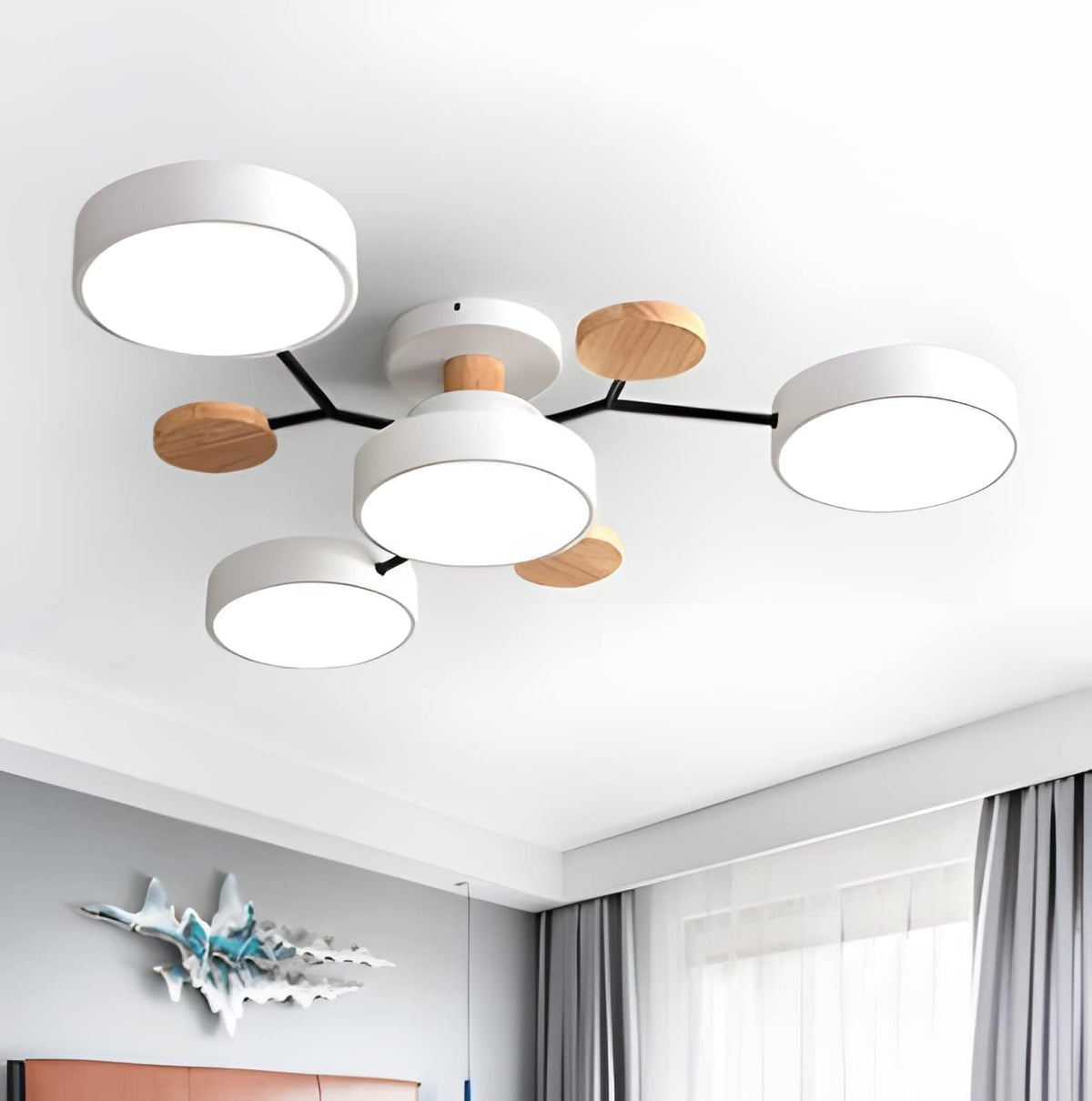 Round LED Ceiling Light – 4 to 7 Light Heads, Iron & Acrylic