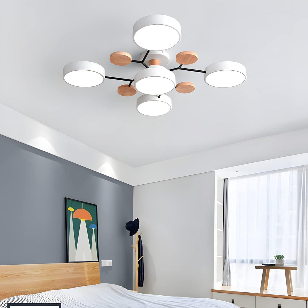 Round LED Ceiling Light – 4 to 7 Light Heads, Iron & Acrylic