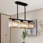 Crystal Glass Island Pendant Light – 3 or 4 Head Chandelier, Adjustable Height