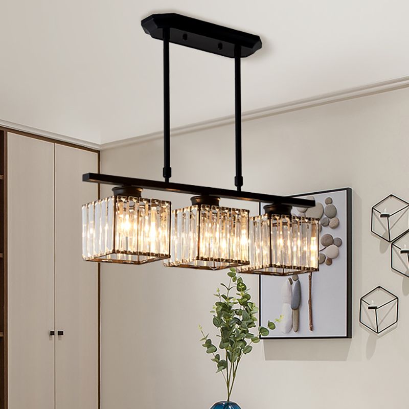Crystal Glass Island Pendant Light – 3 or 4 Head Chandelier, Adjustable Height