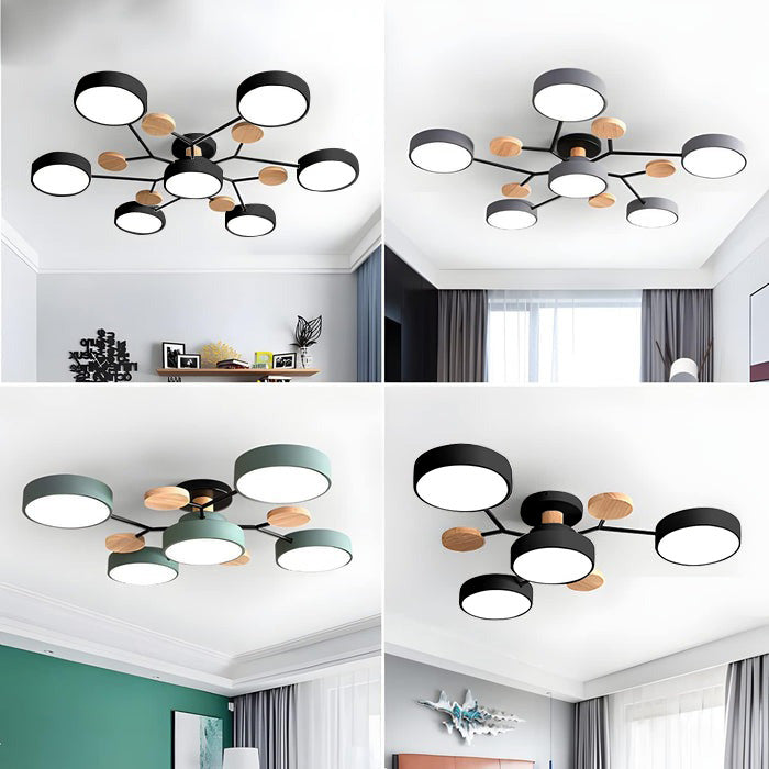 Round LED Ceiling Light – 4 to 7 Light Heads, Iron & Acrylic