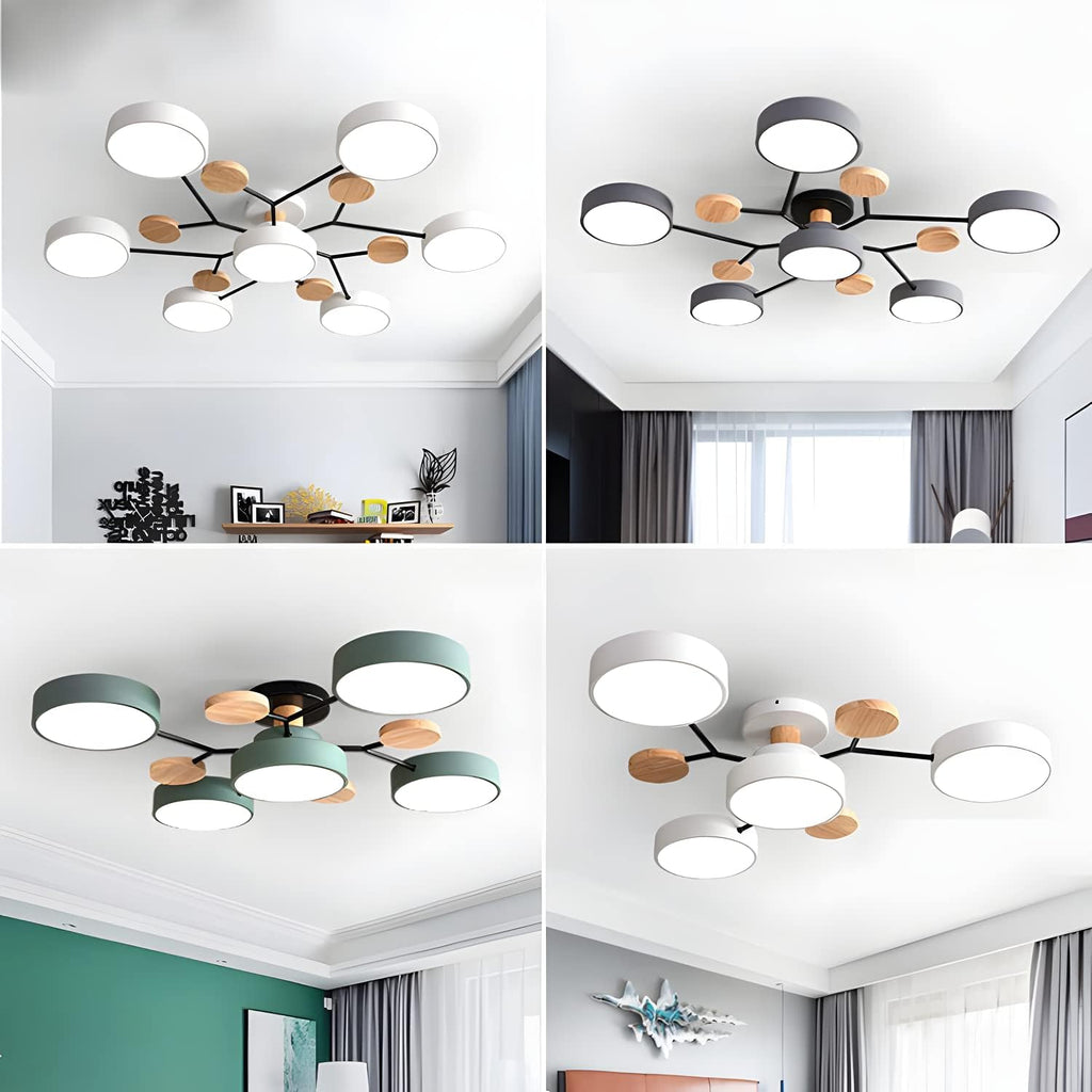 Round LED Ceiling Light – 4 to 7 Light Heads, Iron & Acrylic