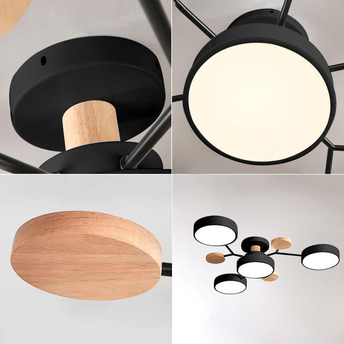 Round LED Ceiling Light – 4 to 7 Light Heads, Iron & Acrylic