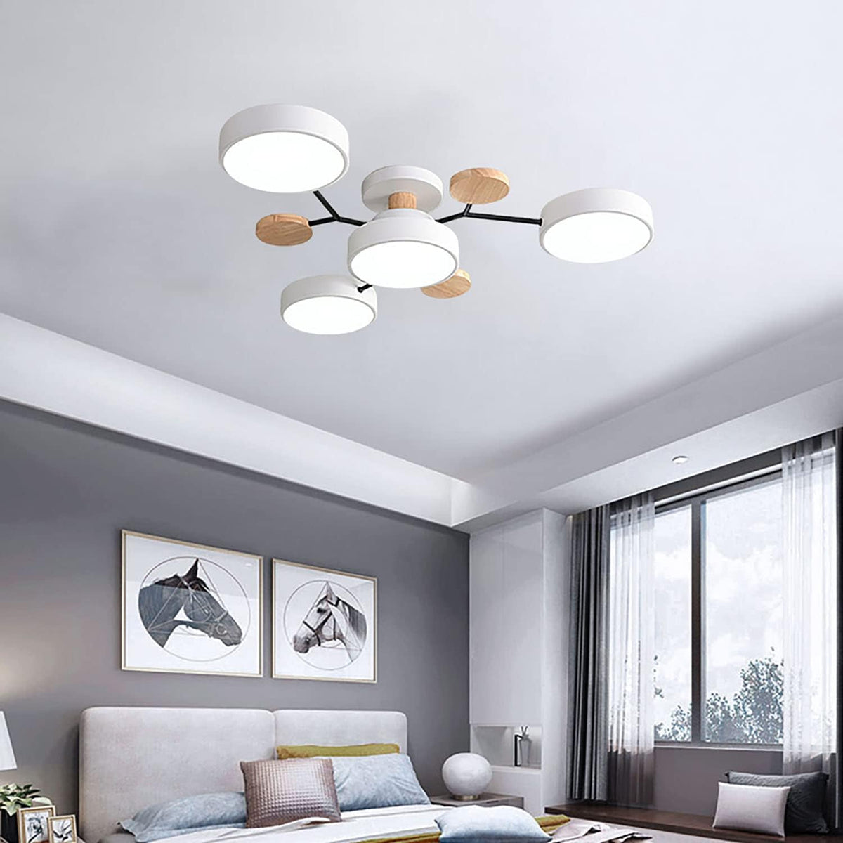 Round LED Ceiling Light – 4 to 7 Light Heads, Iron & Acrylic