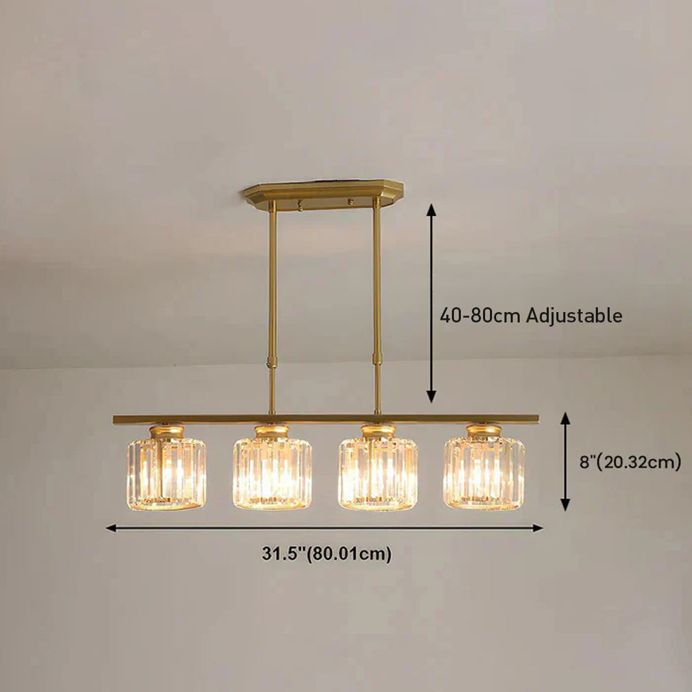Crystal Glass Island Pendant Light – 3 or 4 Head Chandelier, Adjustable Height