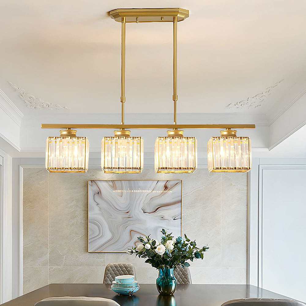 Crystal Glass Island Pendant Light – 3 or 4 Head Chandelier, Adjustable Height