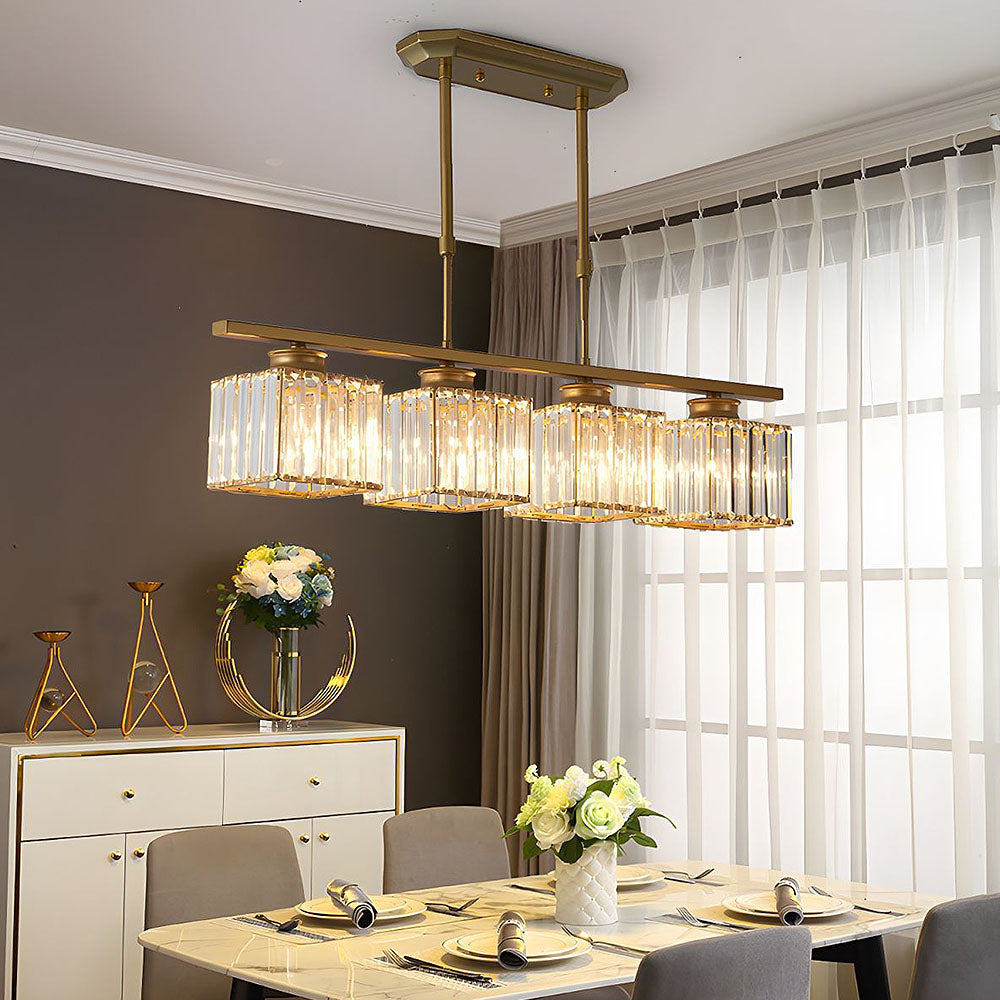 Crystal Glass Island Pendant Light – 3 or 4 Head Chandelier, Adjustable Height