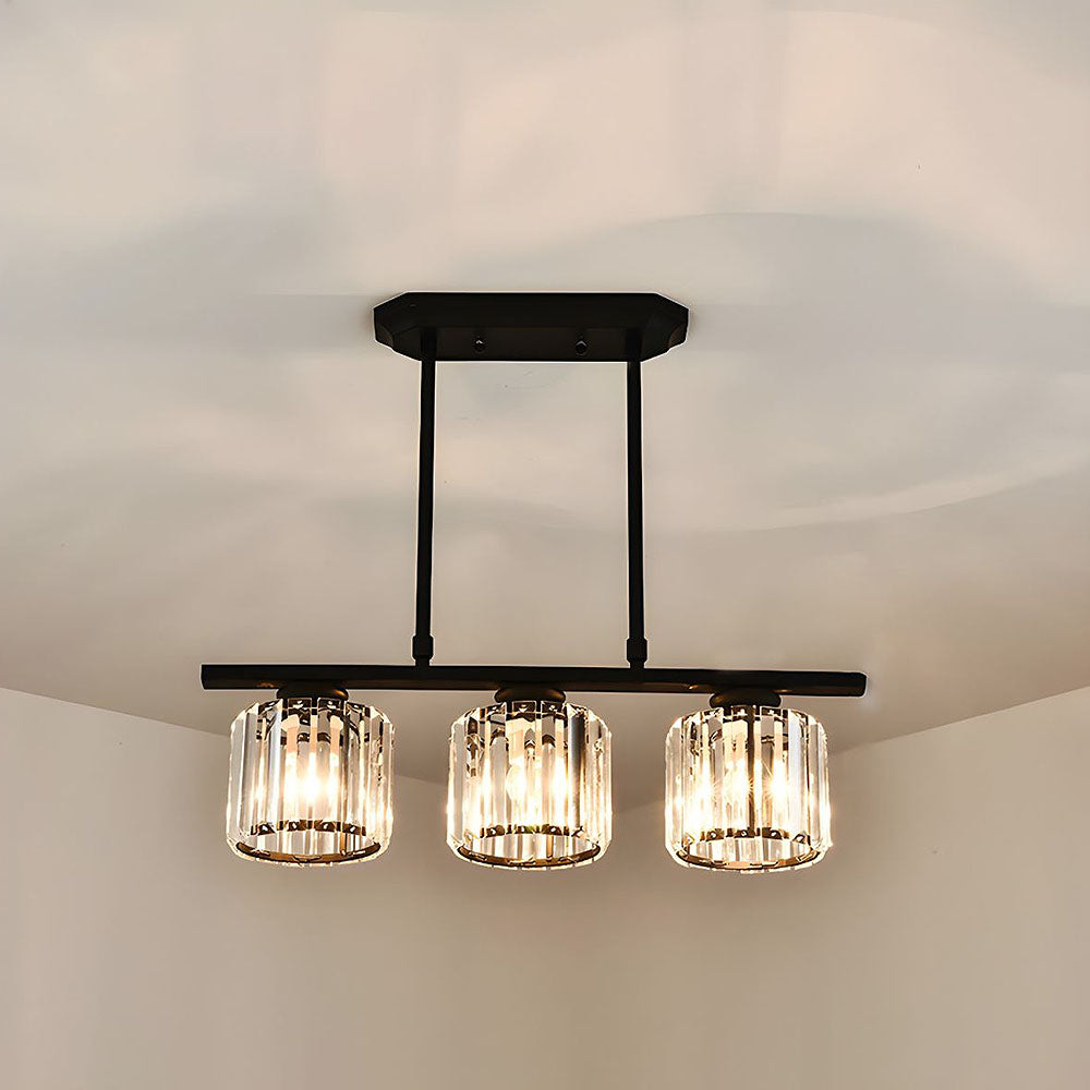 Crystal Glass Island Pendant Light – 3 or 4 Head Chandelier, Adjustable Height