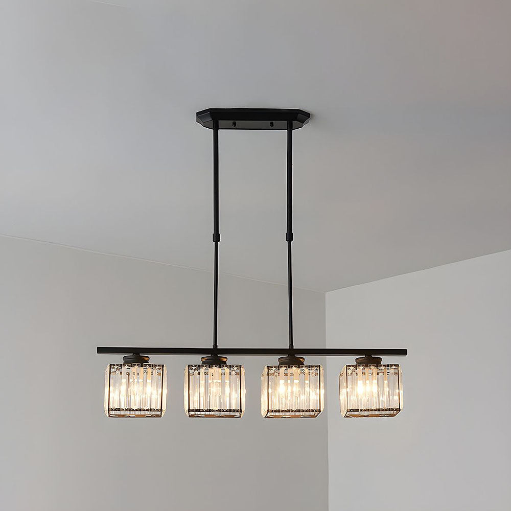 Crystal Glass Island Pendant Light – 3 or 4 Head Chandelier, Adjustable Height