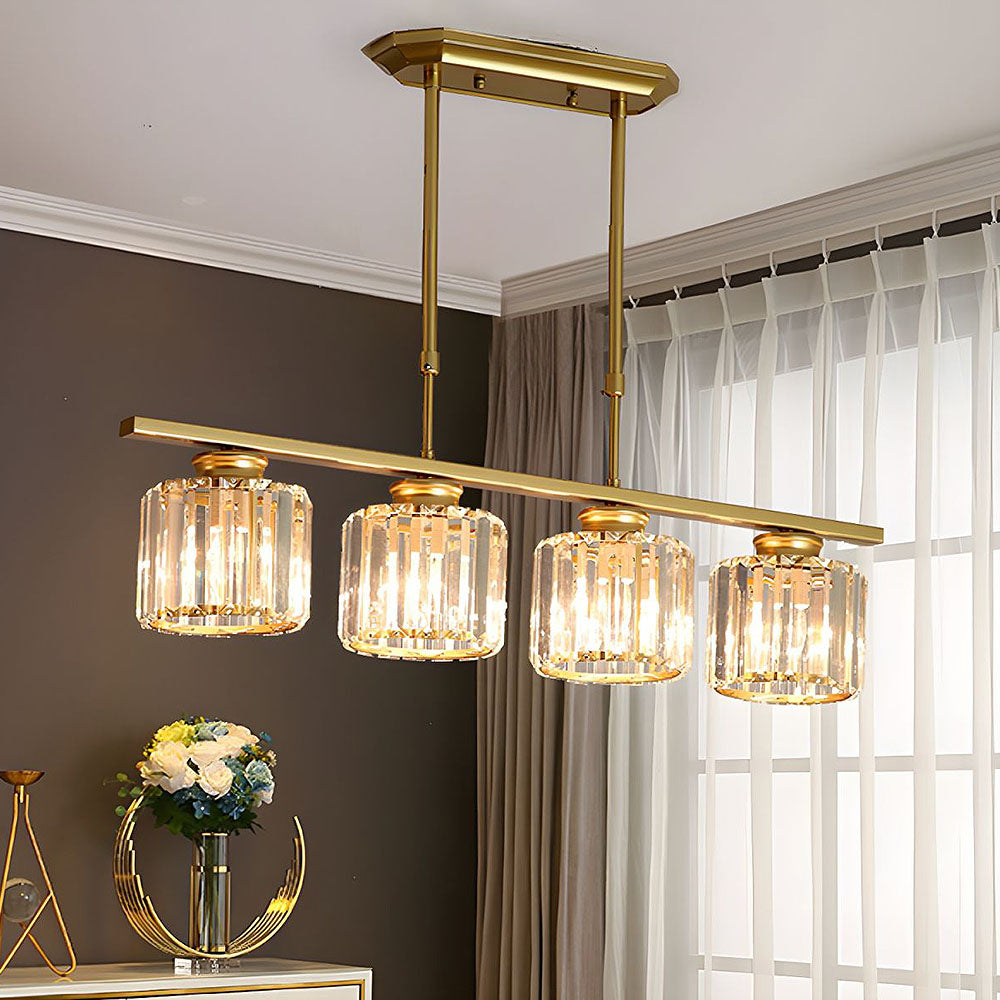 Crystal Glass Island Pendant Light – 3 or 4 Head Chandelier, Adjustable Height