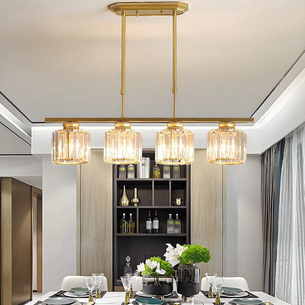 Crystal Glass Island Pendant Light – 3 or 4 Head Chandelier, Adjustable Height