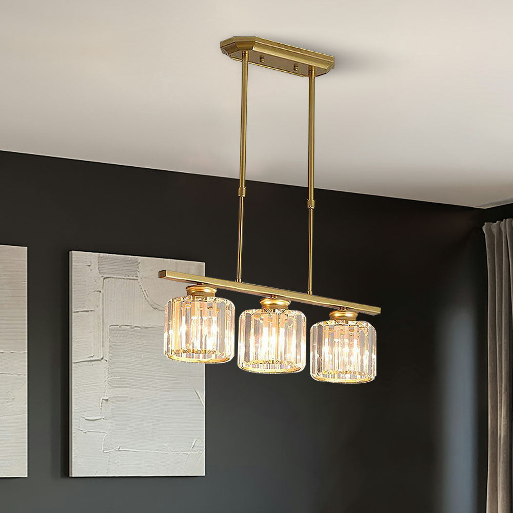 Crystal Glass Island Pendant Light – 3 or 4 Head Chandelier, Adjustable Height