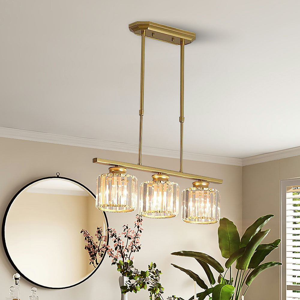 Crystal Glass Island Pendant Light – 3 or 4 Head Chandelier, Adjustable Height