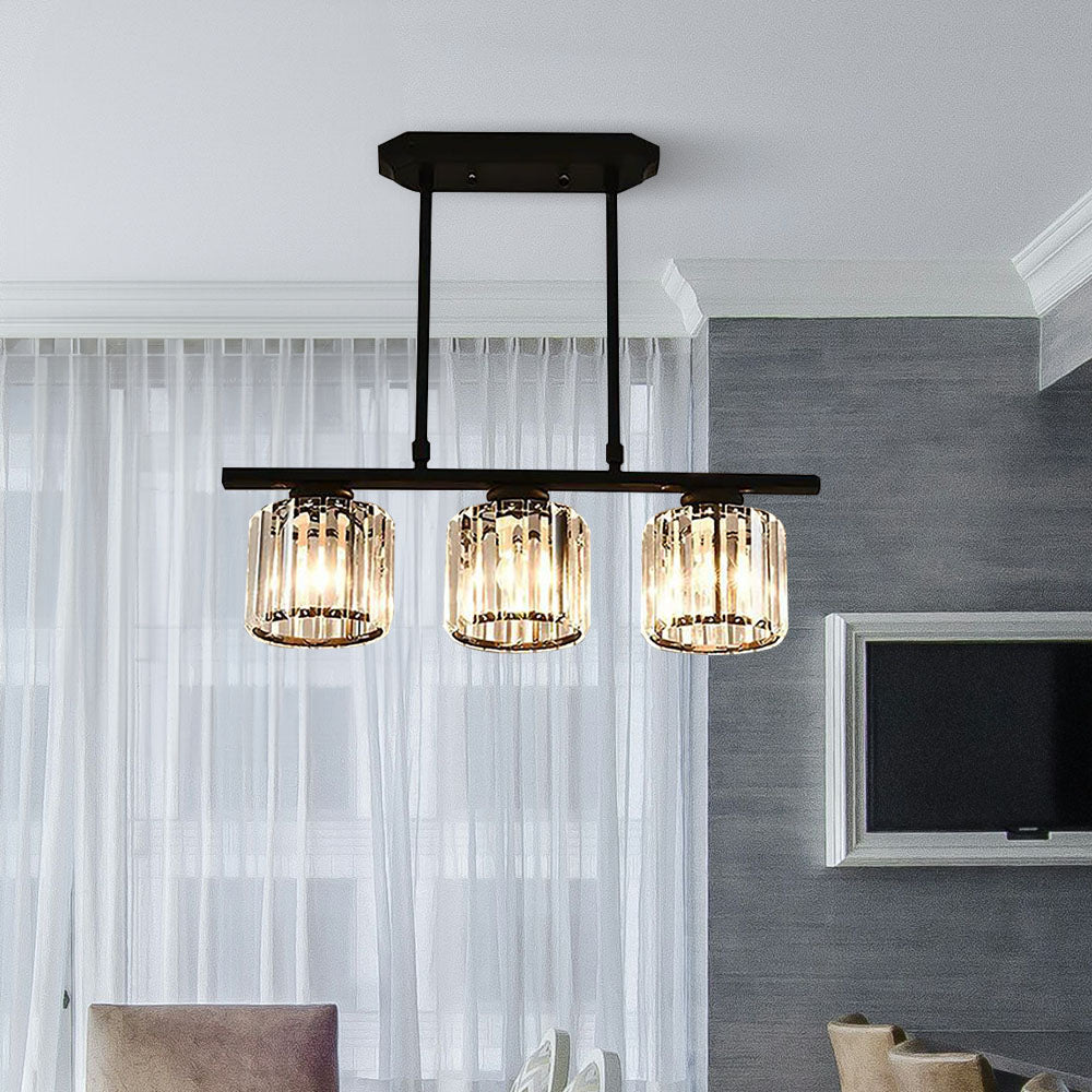 Crystal Glass Island Pendant Light – 3 or 4 Head Chandelier, Adjustable Height