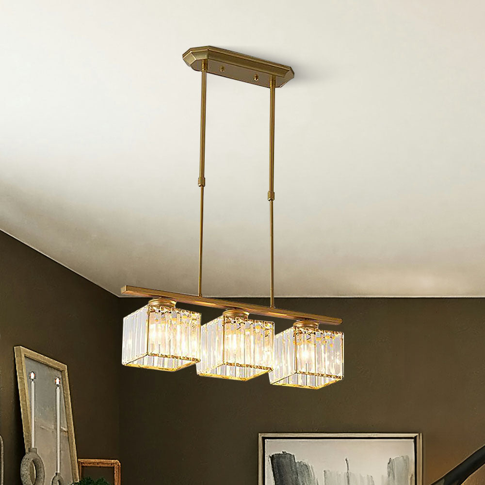 Crystal Glass Island Pendant Light – 3 or 4 Head Chandelier, Adjustable Height