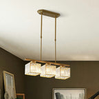 Crystal Glass Island Pendant Light – 3 or 4 Head Chandelier, Adjustable Height