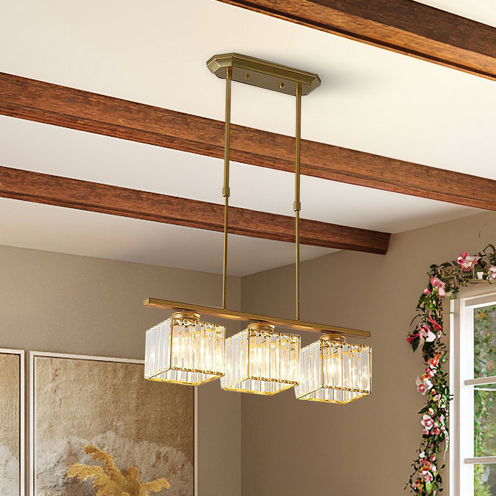 Crystal Glass Island Pendant Light – 3 or 4 Head Chandelier, Adjustable Height