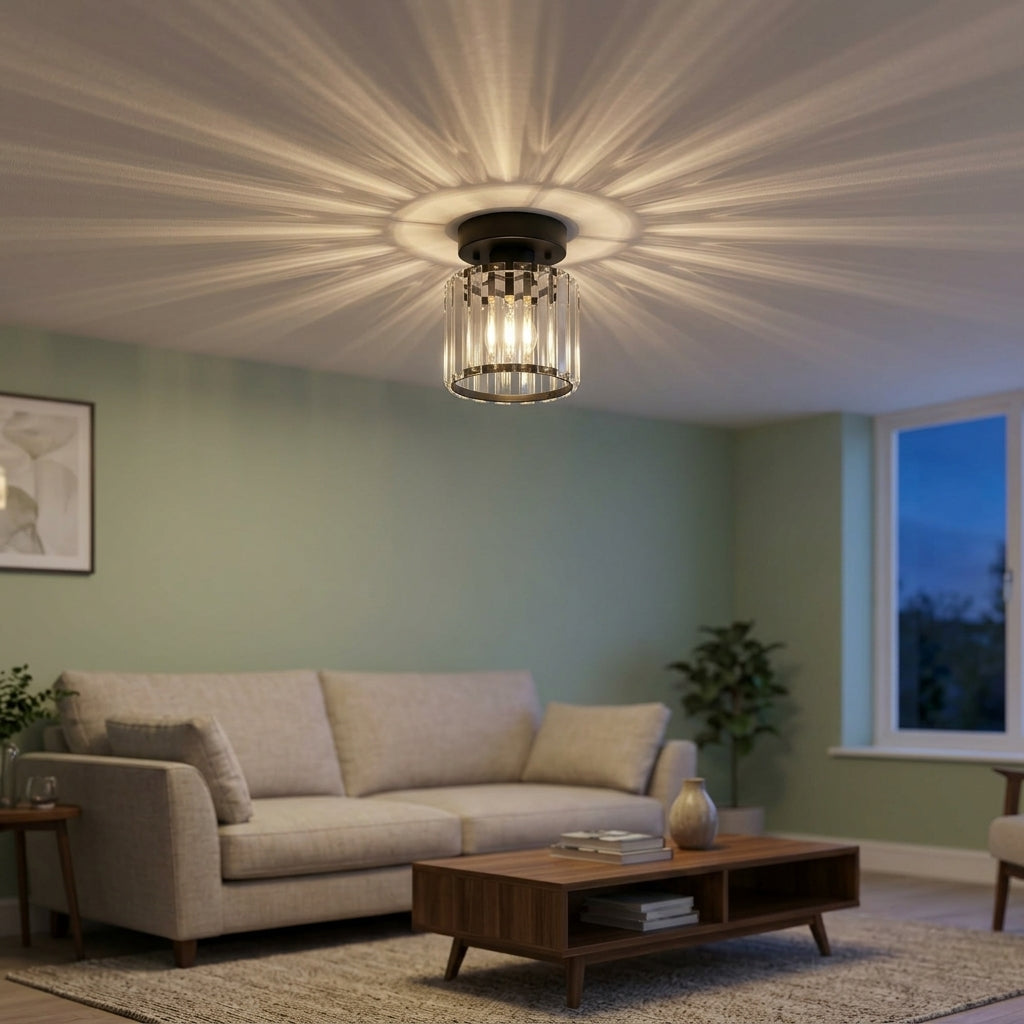 Crystal Shade Flush Mount Ceiling Light – Square or Circle, 3 Sizes