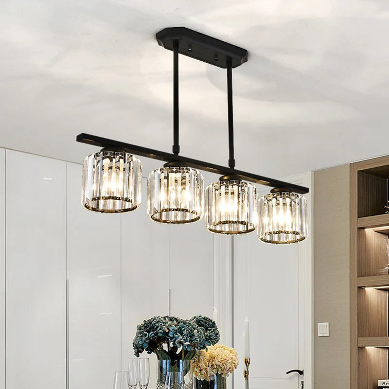 Crystal Glass Island Pendant Light – 3 or 4 Head Chandelier, Adjustable Height