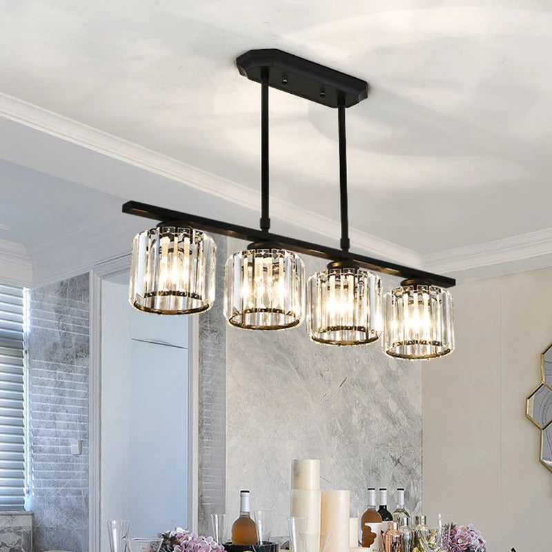 Crystal Glass Island Pendant Light – 3 or 4 Head Chandelier, Adjustable Height