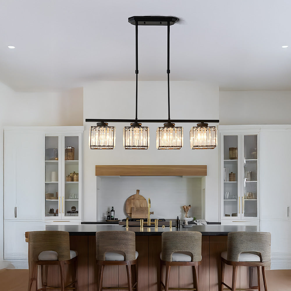 Crystal Glass Island Pendant Light – 3 or 4 Head Chandelier, Adjustable Height