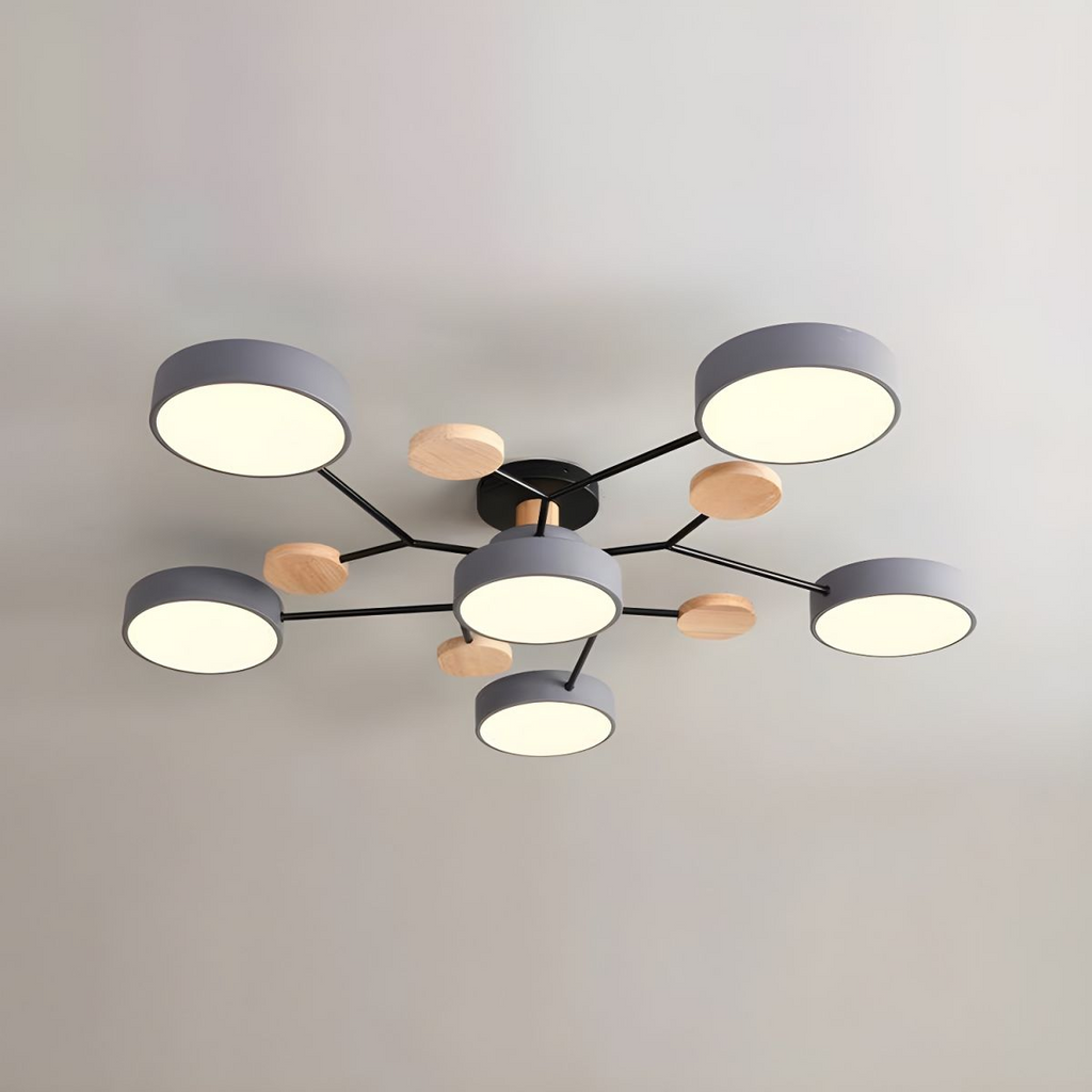 Round LED Ceiling Light – 4 to 7 Light Heads, Iron & Acrylic