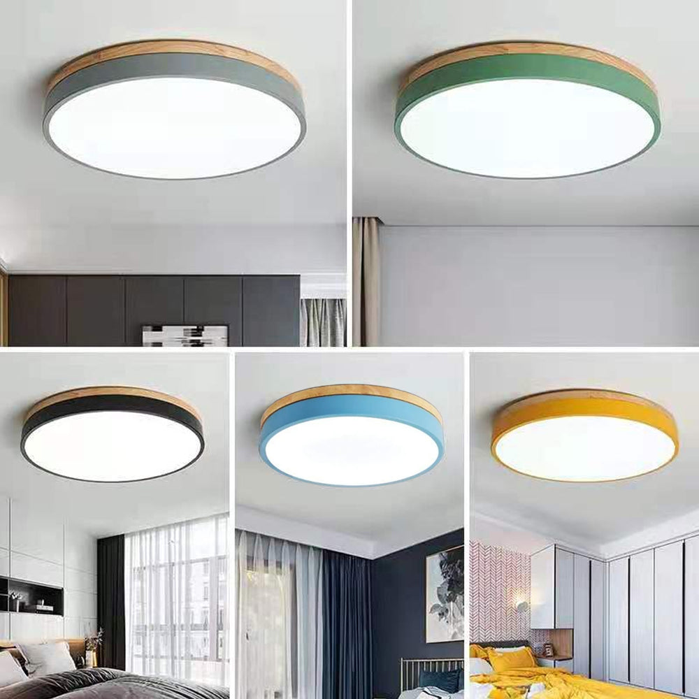 Solid Wood Round Flush Mount LED Ceiling Light – 4 Sizes, 30-60cm