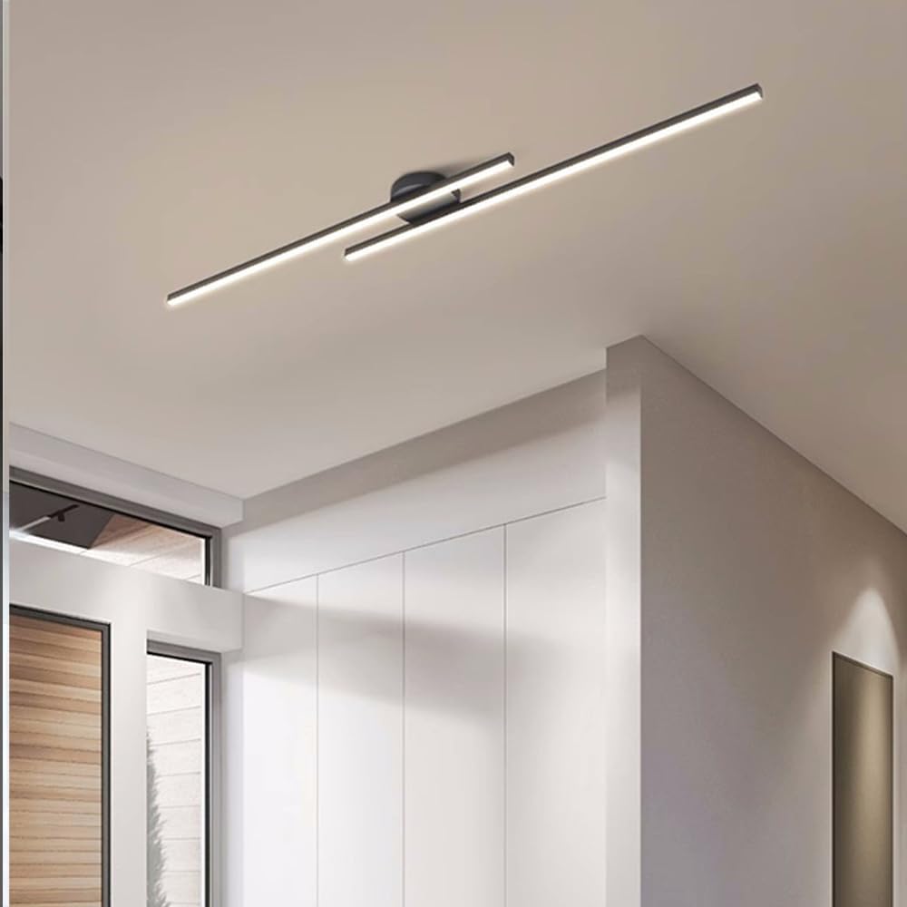Modern Aluminium Long Strip Semi Flush Mount LED Ceiling Light For Living Room