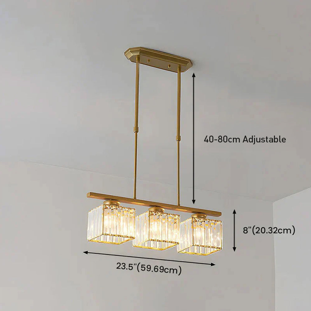 Crystal Glass Island Pendant Light – 3 or 4 Head Chandelier, Adjustable Height