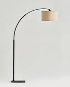 Arc Floor Lamp – Natural Marble Base, Fabric Shade, Foot Switch, 193cm