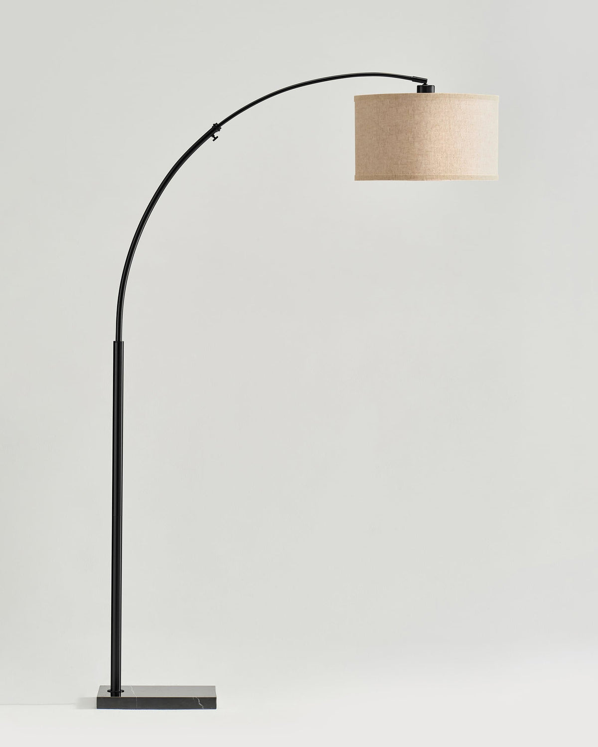 Arc Floor Lamp – Natural Marble Base, Fabric Shade, Foot Switch, 193cm