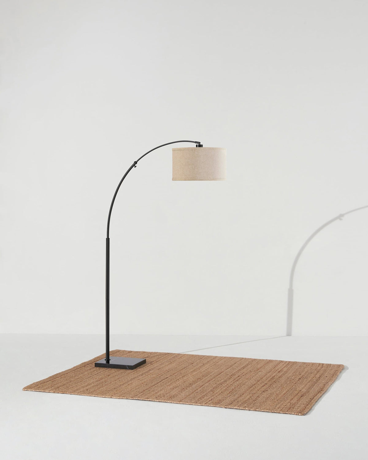 Arc Floor Lamp – Natural Marble Base, Fabric Shade, Foot Switch, 193cm