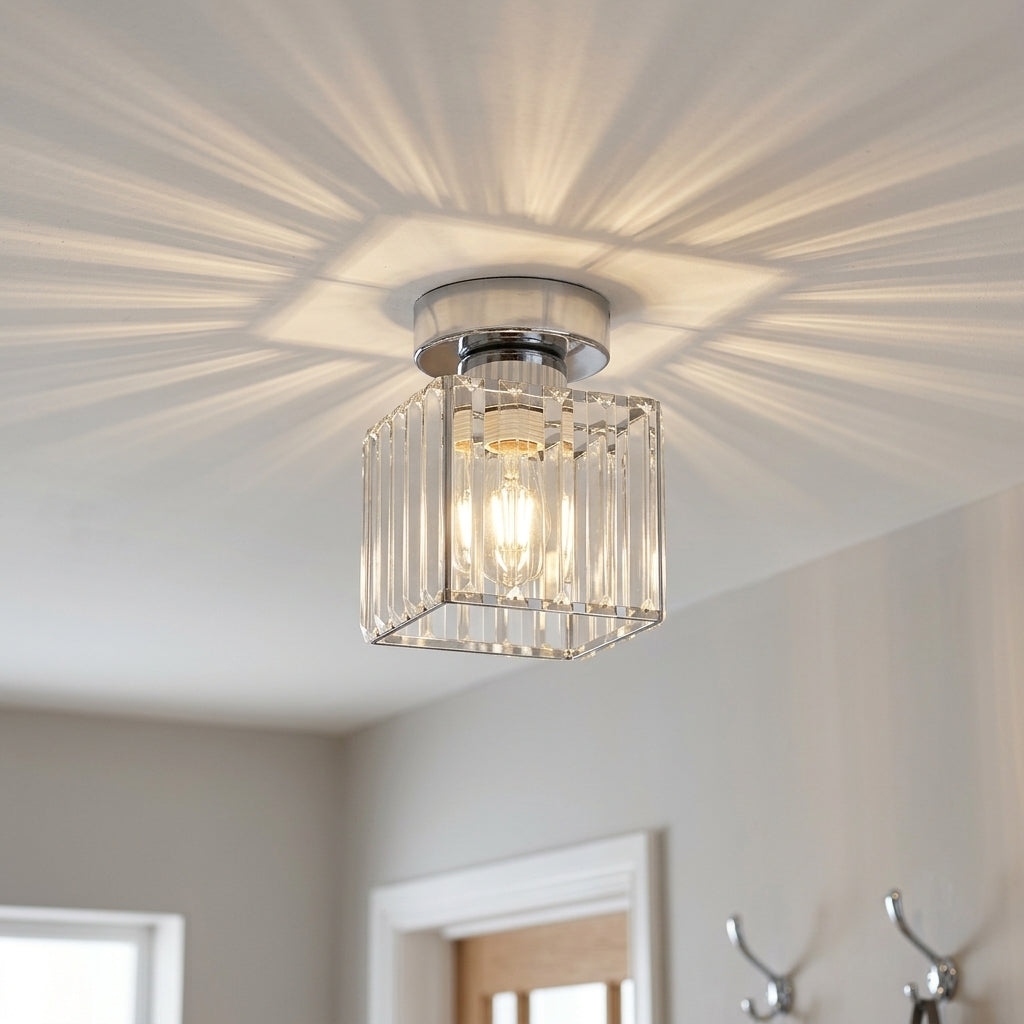 Crystal Shade Flush Mount Ceiling Light – Square or Circle, 3 Sizes