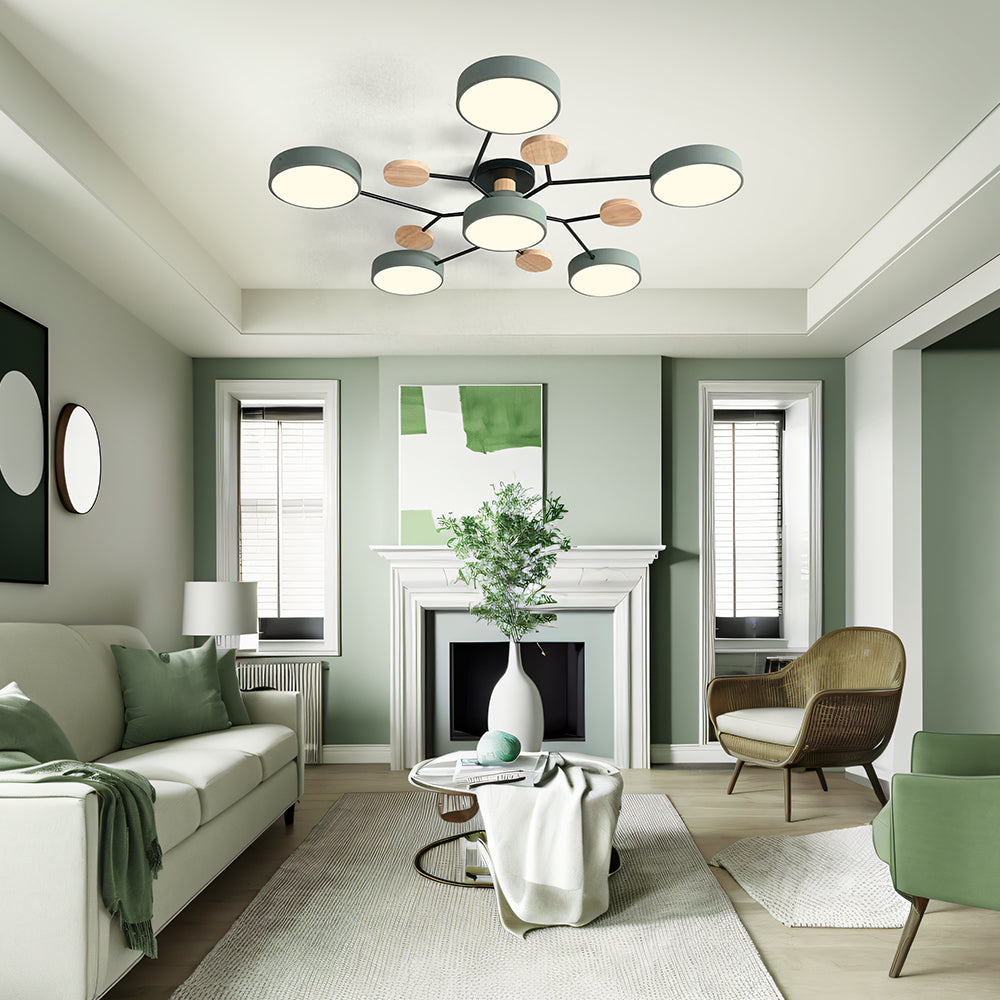 Round LED Ceiling Light – 4 to 7 Light Heads, Iron & Acrylic